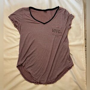 The Clas-sic size medium red and white striped v-neck t shirt